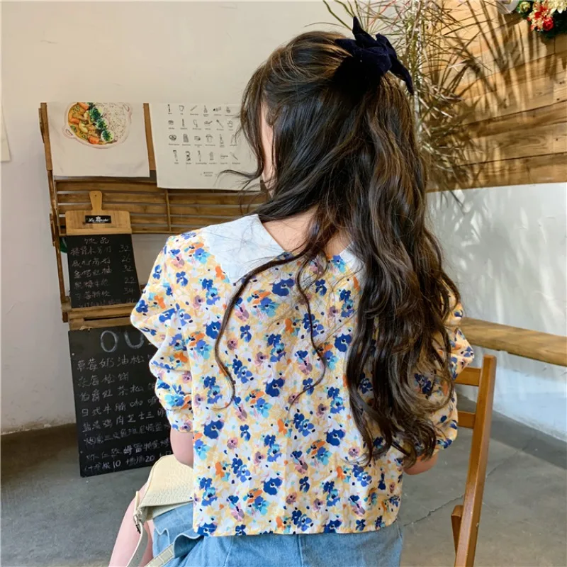 

Kong Style Vintage Floral Top Women's New Loose Short Summer All-Matching Western Style Slimming Graceful Puff Sleeve Shirt