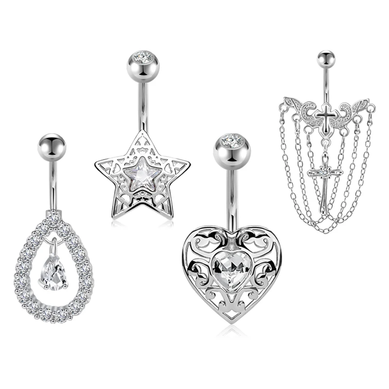 14G нержавеющая сталь пупка Кольца для женщин девочек CZ Винт Бар пирсинг ювелирные
