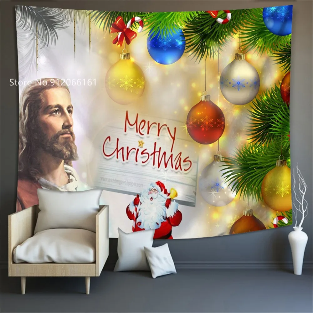 

Jesus Christmas Tapestry Home Decor Living Room Wall Carpet Happy New Year Wall Hanging Home Holiday Room Blanket Yoga Mat