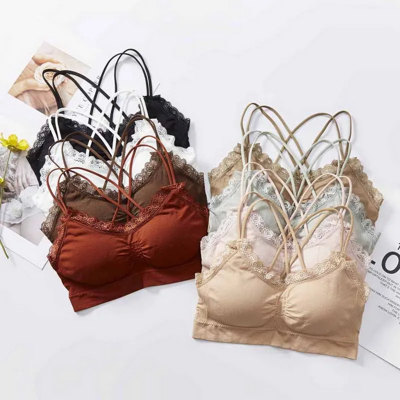 

WENYUJH Bras For Women Beauty Back Lace Seamless Bra Cross Bandage Padded Women Underwear Sexy Lingerie Push Up Bralette
