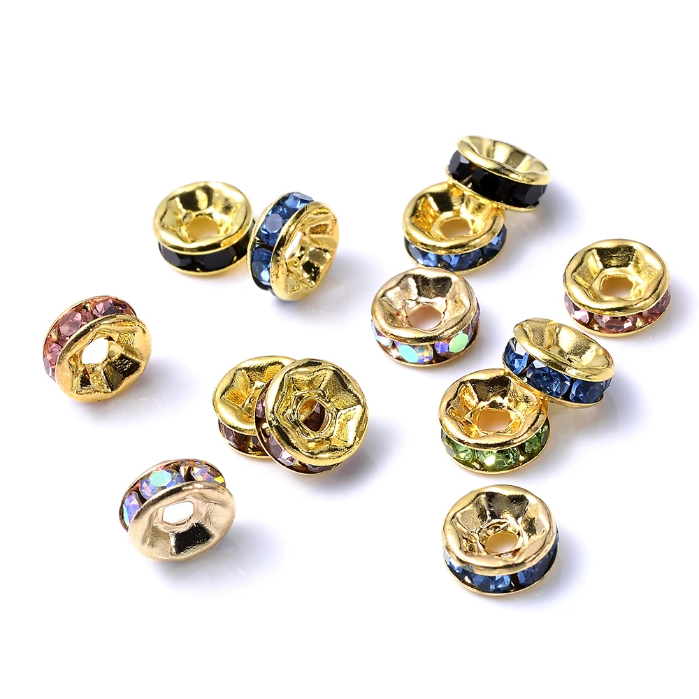 Круглые бусины с золотыми стразами 50 шт./лот незакрепленные бусины-разделители