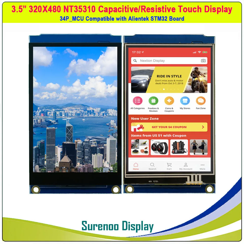 3.5" inch 320*480 NT35310 MCU Parallel TFT Color LCD Module Display Screen GT911 Capacitive Resistive Touch Panel Alientek STM32