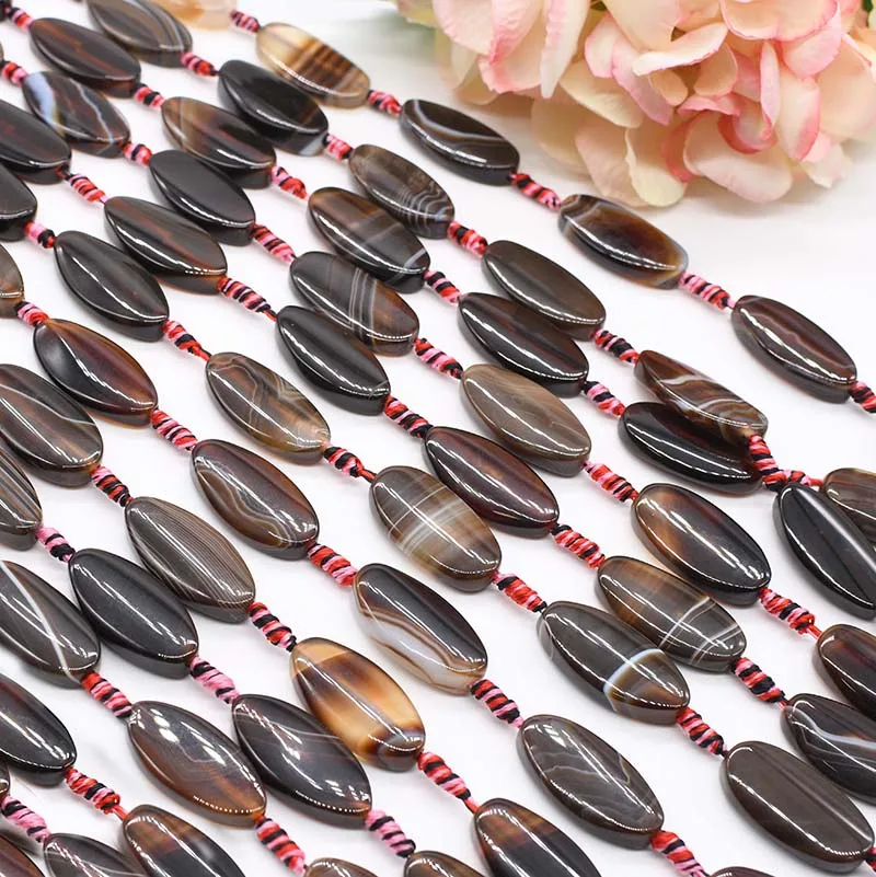 

2strands/lot oval dark brown stripe agate natural stone beads For DIY Necklace Jewelry Making 15" Free Shipping