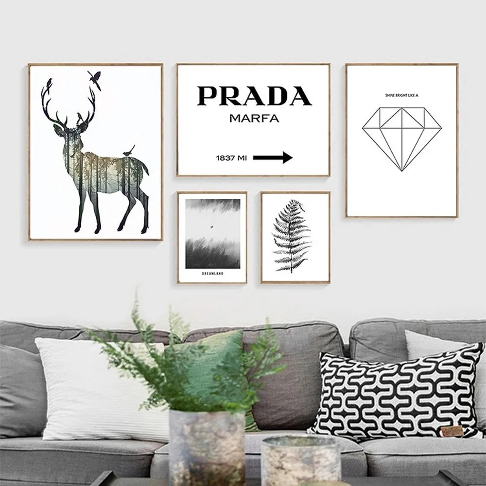 

Hot Sale Ins Nordic Wall Art Canvas Painting Elk Moose Love Anime Posters Wall Pictures For Living Room Sofa Background Bedroom