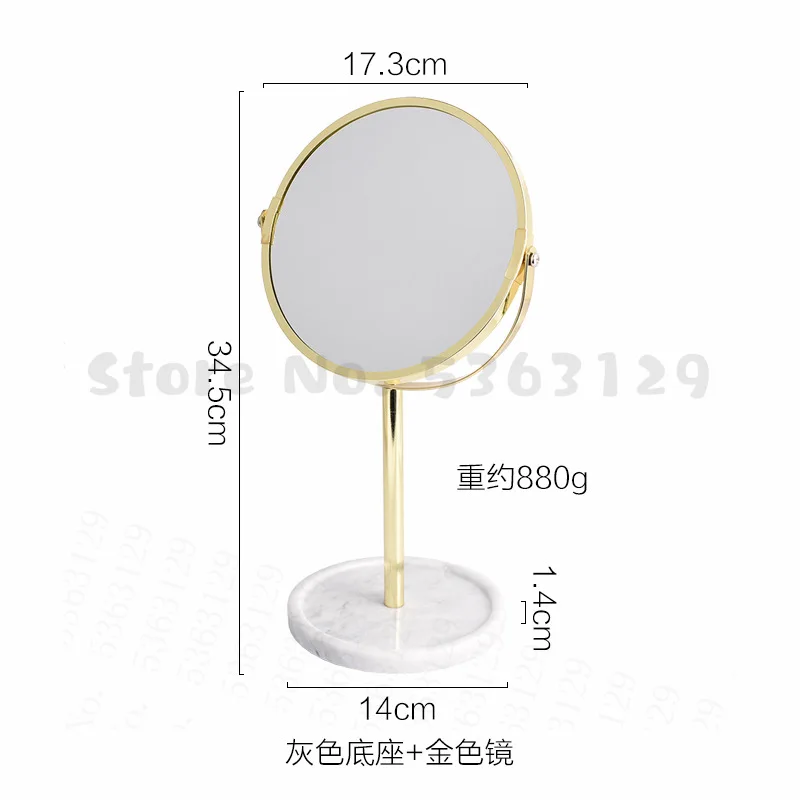 

Nordic Style Natural Marble Vanity Mirror Desktop Metal Mirror Makeup Home Decoration Ornaments
