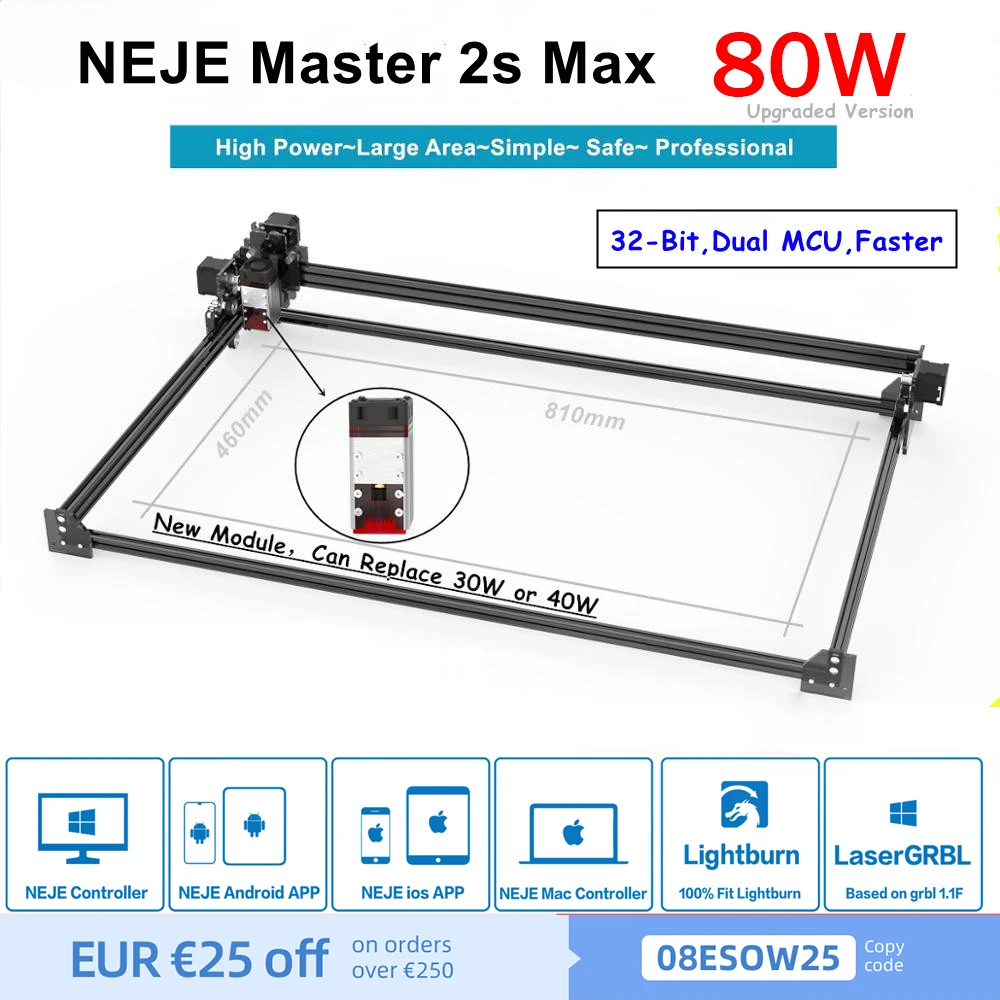 Лазерный гравировальный станок с ЧПУ NEJE Master 2S Max 30 Вт 80 лазерный Lightburn управление