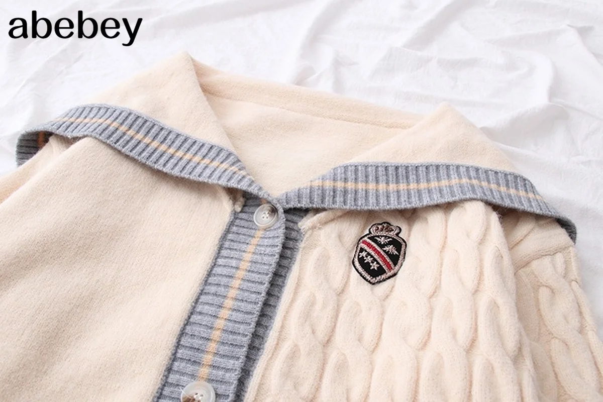 

2021 Winter Clothes Women Big Collar Twisted Patchwork Loose Cardigans Button Up Knit Jacket Csual Sweater Cardigans Roupa