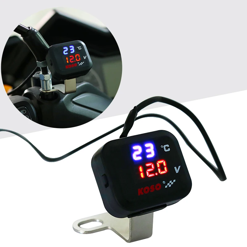 

Motorcycle Digital Thermometer KOSO Voltmeter Temperature Voltage Display Gear Indicator With USB Charge Water Temp Meter Gauge
