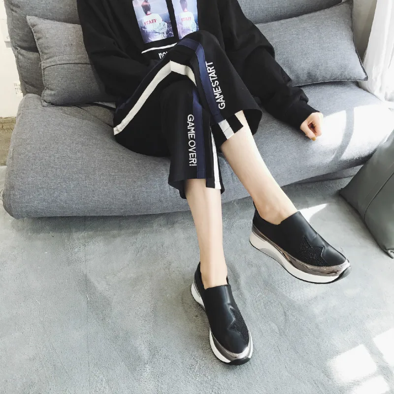 Женские кроссовки на низком каблуке Fujin дышащие сетчатые толстой подошве с