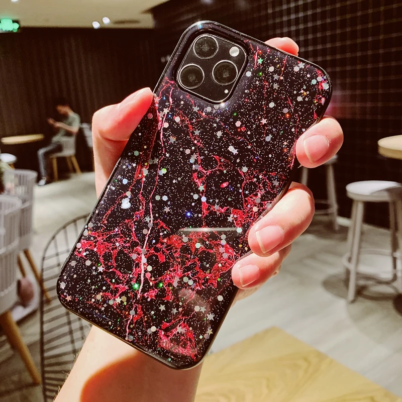 Блестящий Мягкий силиконовый чехол из ТПУ с блестящими стразами и мраморными