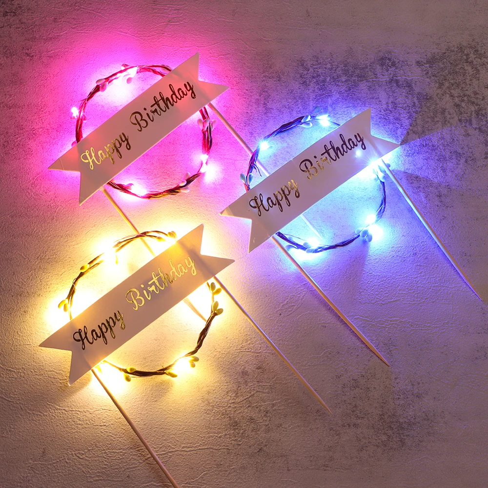 1 шт. топперы для торта в форме сердца со светодиодной подсветкой и жемчугом