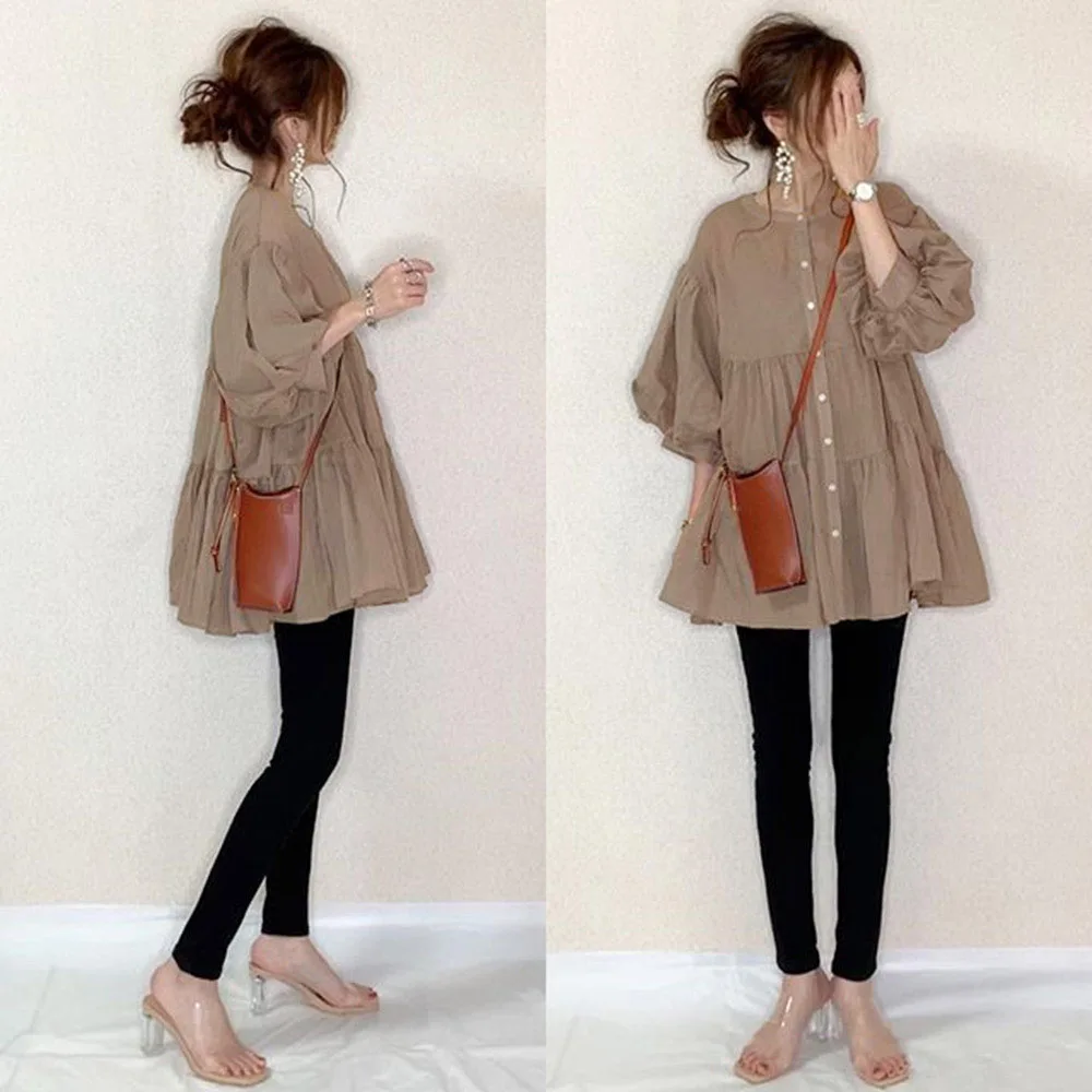 Осенняя женская блузка на пуговицах трапециевидная Женская корейский и японский