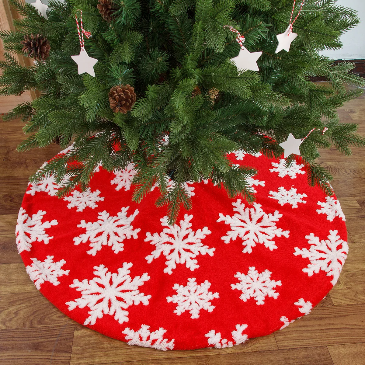 

Big Snowflake Christmas Tree Skirt Cotton Velvet Tree Carpet Xmas Floor Mat Ornaments 2022 New Year Navidad Christmas Tree Decor