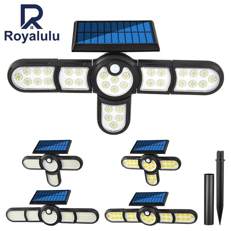 

Royalulu Solar LED Lamp Multiple Heads Lights Lawn Ground Motion Sensor Human Induction 3 Modes Spotlights Outdoor Garden Light