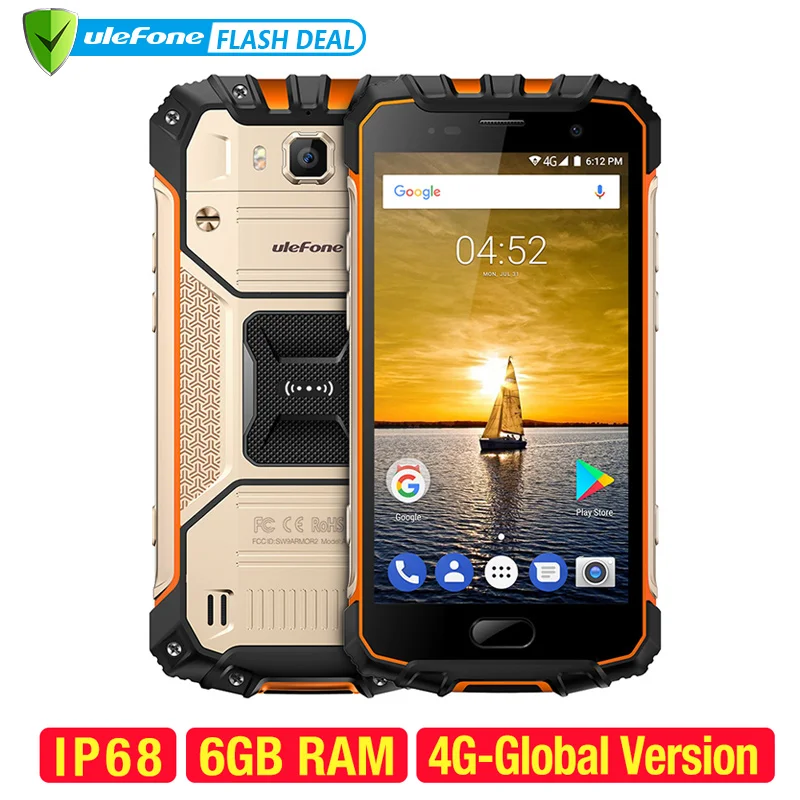 Ulefone Armor 2 телефон смартфон телефоны смартфоны Водонепроницаемый IP68 Мобильный телефон 5.0 дюймов fhd MTK6757 Octa core Android 7.0 6 ГБ Оперативная память 64 ГБ Встроенная память Основная камера 16MP 4G Смартфон