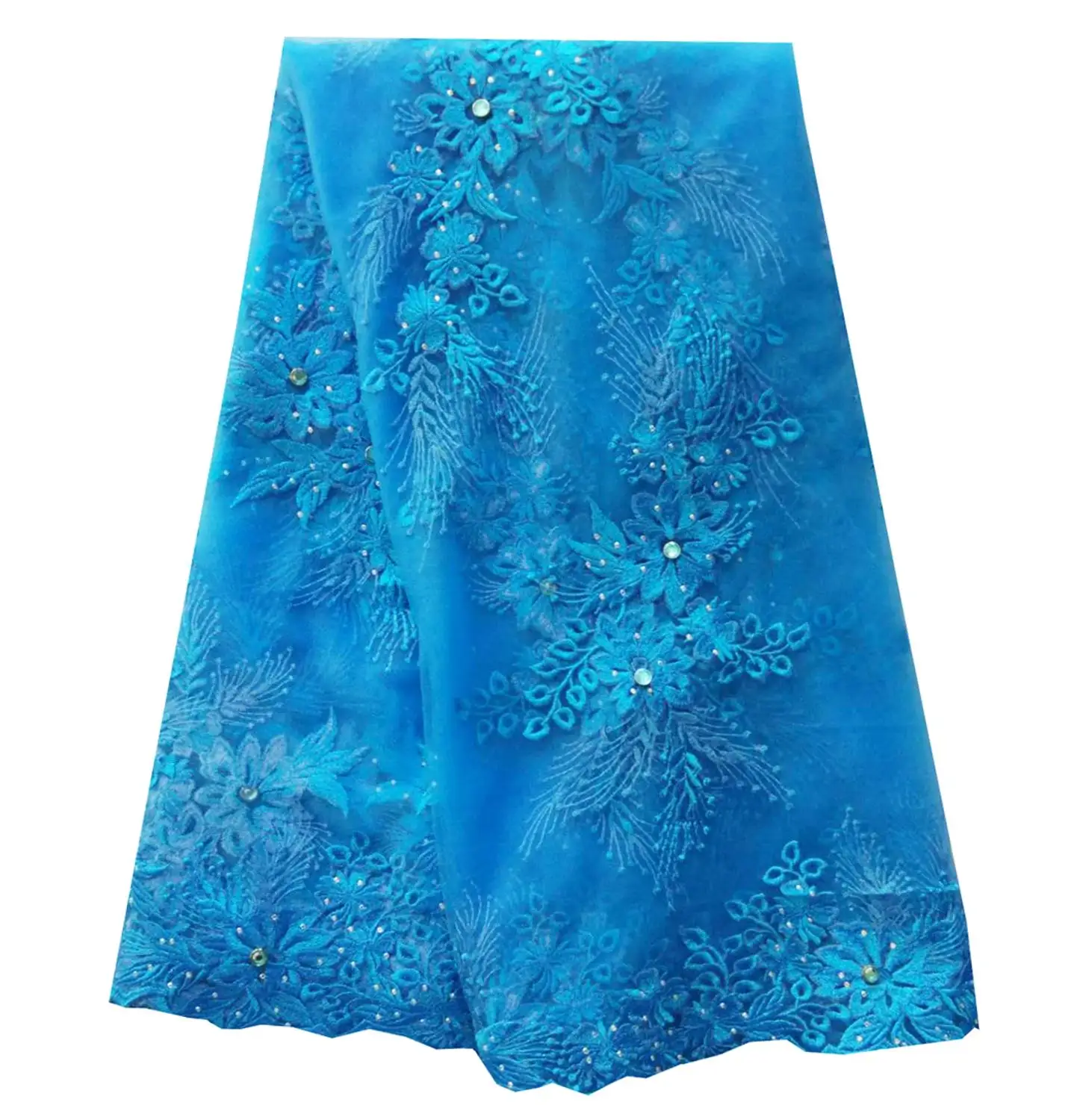 2019 Aso Ebi Bella стильная ткань небесно голубая вышитая африканская кружевная