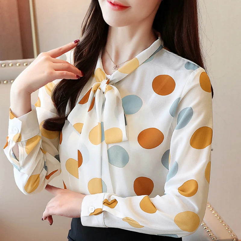 

Blusas Mujer De Moda 2021 Spring Long Sleeve Women Shirts Casual Dot Chiffon Blouse Ladies Tops Womens Tops And Blouses C424