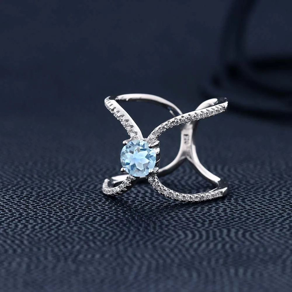 1 77 Ct круглый голубой топаз кольцо из стерлингового серебра 925|ring ring|ring 925ring round |