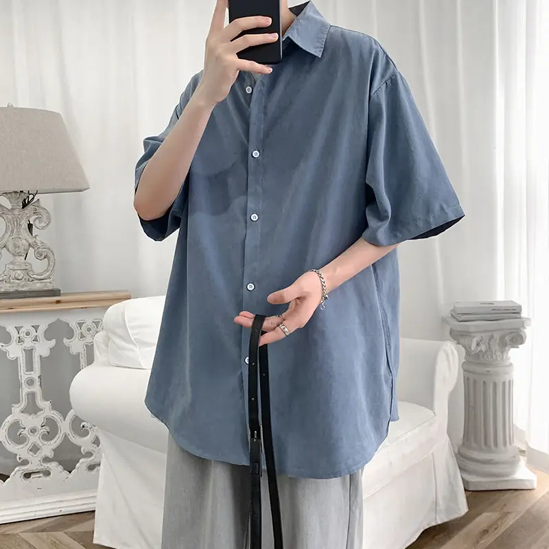 Summer Shirt Men's Fashion Dress Shirt Men Solid Color Business Casual Shirt Mens Streetwear Wild Loose Short Sleeve Shirt M-5XL
