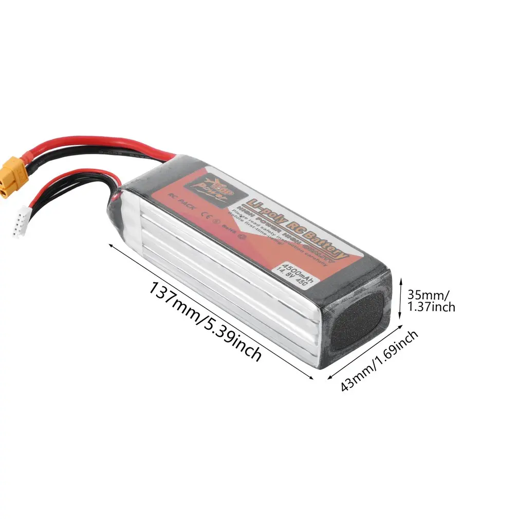

ZOP Power 14.8V 45C 4500mAh T Plug XT60 Plug FL9044127 Lipo Battery Rechargeable Battery For RC Racing RC Aircraft