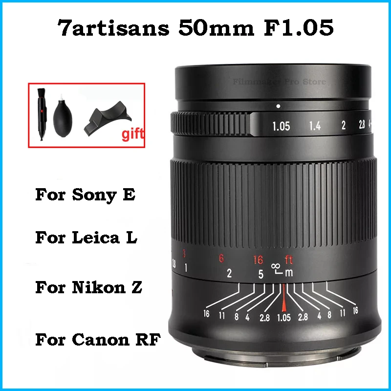 Объектив для камеры 7artisans 50 мм F1.05, с большой апертурой и фиксированным фокусом, подходит для SONY E Leica L Canon EOS R Mount Nikon Z mount