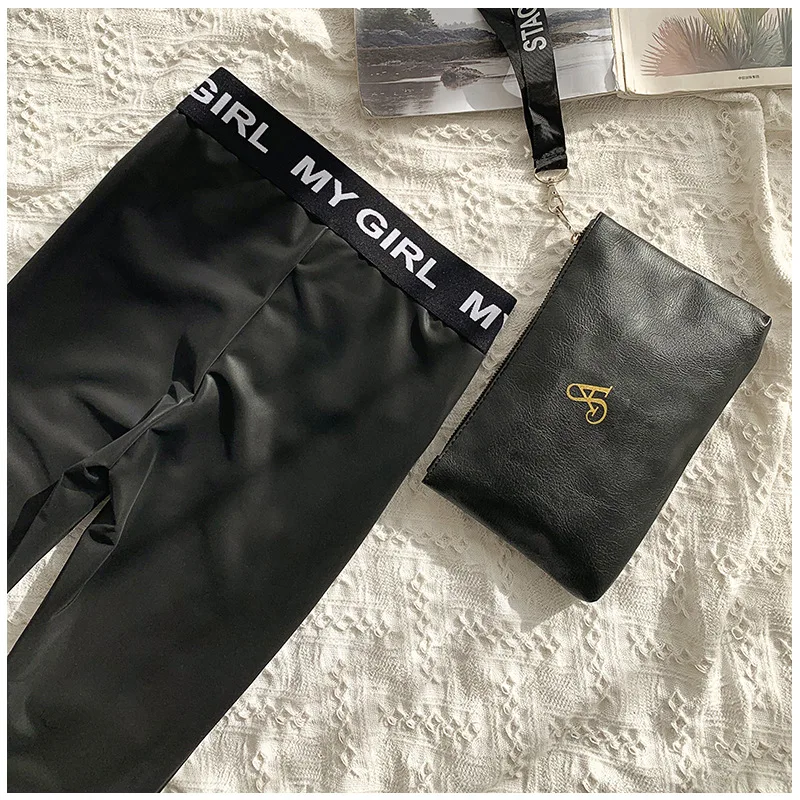 

Sisman Leather Pants Women's Pu Leather Outerwear Pants In Autumn And Winter 2020 Letter Crossed High Waisted Plush Cropped Legg