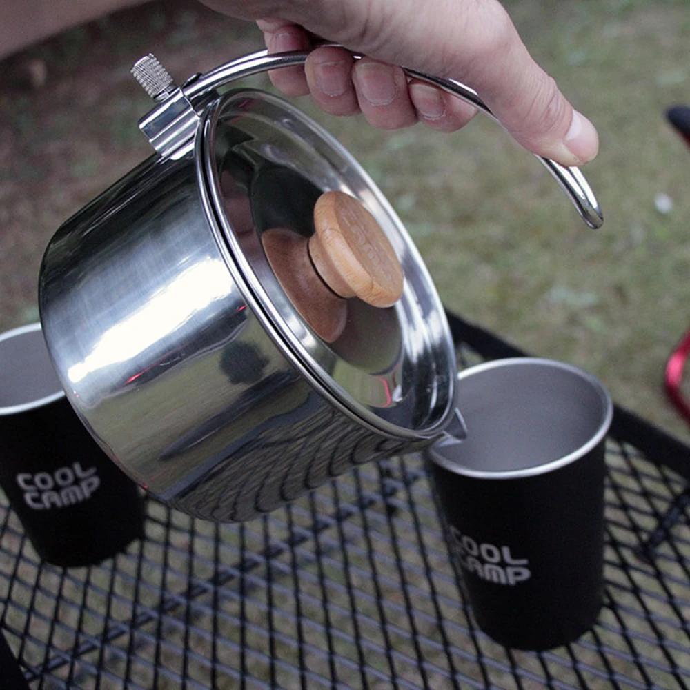 

Outdoor Picnic 1.1L Stainless Steel Tea Pot Camping Coffee Pot Cooking Pot Kettle with Foldable Handle Cookware