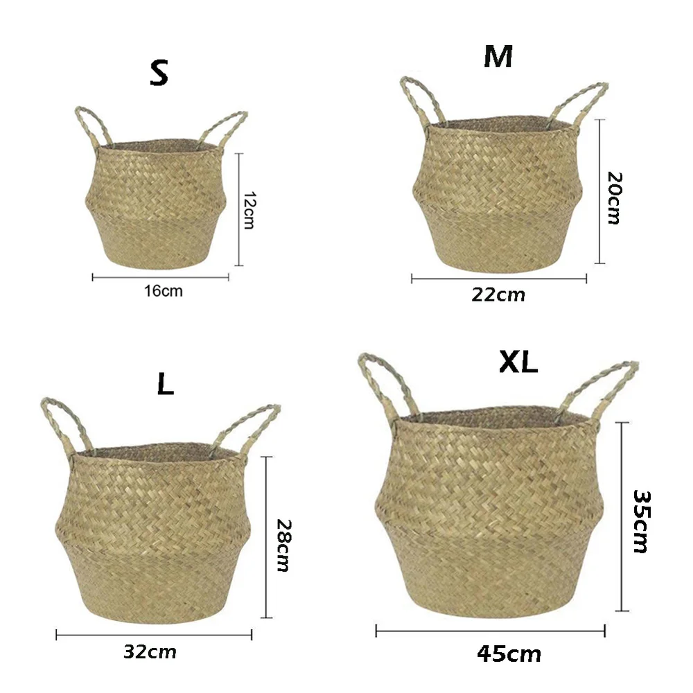 Складная плетеная корзина для морских водорослей горшки цветов с помпоном сумка