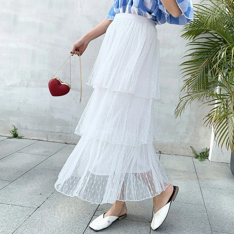 Женская юбка-пачка с оборками черного и белого цвета модная в горошек из