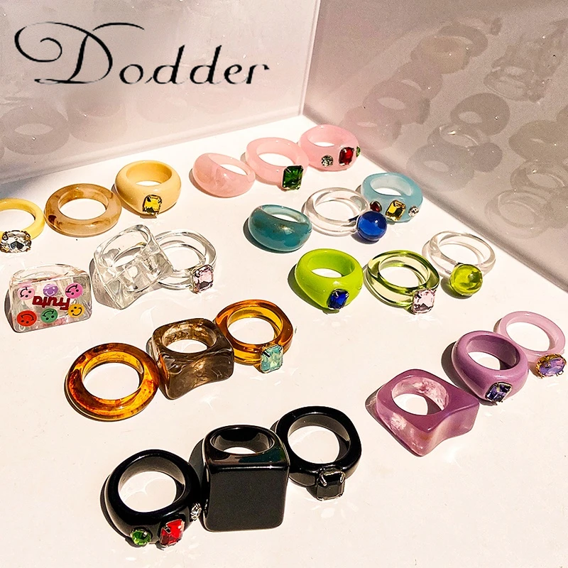 

Красочные богемные 3 шт. искусственная прозрачная смола набор акриловых колец для женщин модные кольца с кристаллами трендовые Ювелирные и...