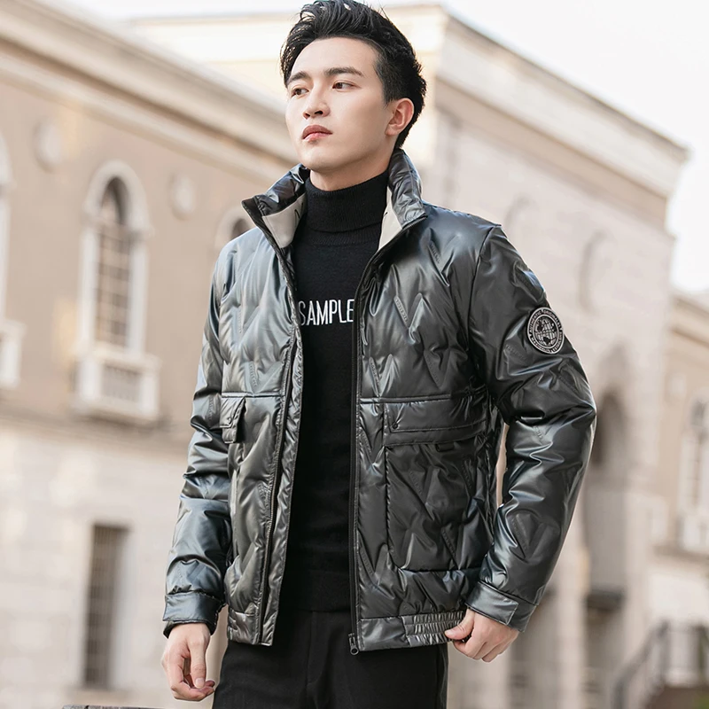 Winter men down jacket  light-sensitive fabric with 80% white duck down warm down jacket stylish think and warm mens coat