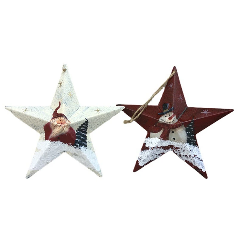 

4Pcs Exquisite Wrought Iron Santa Claus, Snowman, Five-Pointed Star Pendant, Christmas Tree Ornaments, Party Supplies