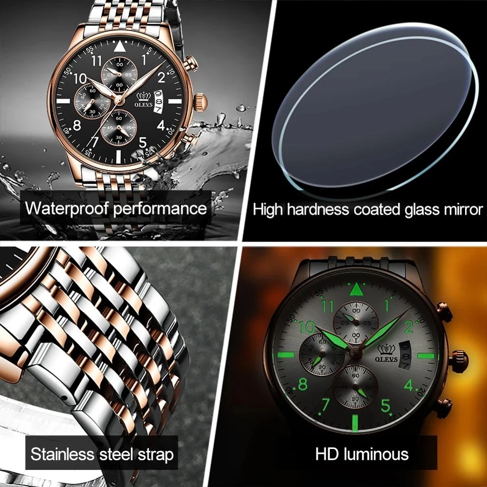 

OLEVS Ultra-thin Luxury Men Watch Luminous Waterproof Quartz Business Stainless Steel Male Wristwatch Patek Replica Reloj Clock