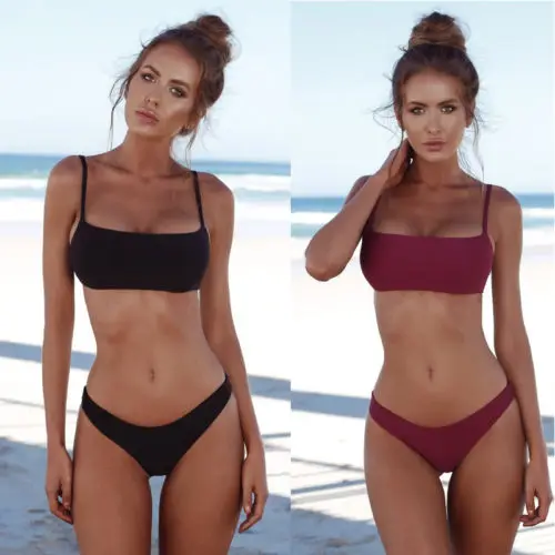 

New Summer Women Solid Bikini Set Push-Up UnPadded Bra Swimwear Triangle Bather Suit Swimming Suit Biquini