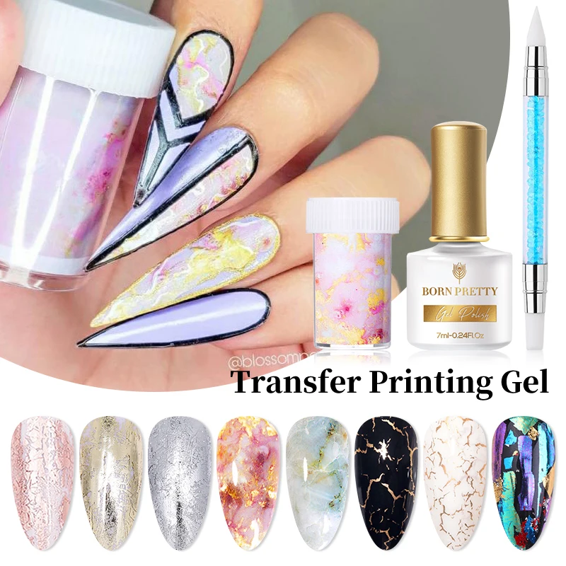 

BORN PRETTY Transfer Foil Gel Polish Set Paper Adhesive 3D Printing Nail Art UV Gel Foil Glue Soak Off Maniure Nail Art Varnish