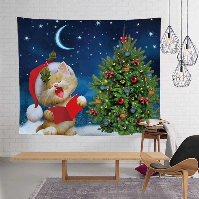 

2019 Christmas Tapestry Printed Santa Claus Christmas Tree Decoration Hanging Wall Tapestries