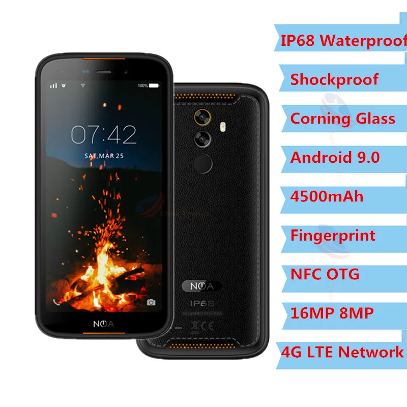 IP68 Смартфон Android 9,0 3GB 16GB 4500mAh 5,5 ''мобильный телефон 16MP 1080P отпечаток пальца стекло NFC OTG большой мобильный телефон