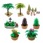 Игрушки MOC для детей, с изображением улицы, города, пальмы, травы, сосны, аксессуары для грибов