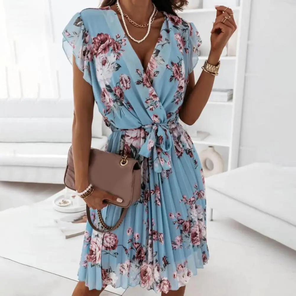 

Chiffon Elegant Women Floral Printing Dress Elegant Dress High Waist for Banquet