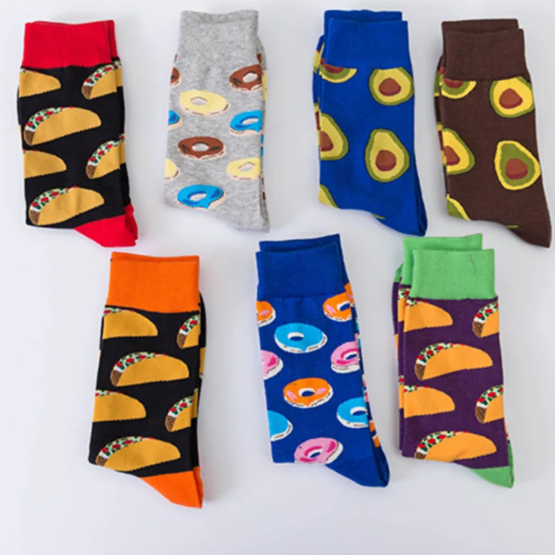 

Food Avocado Hamburg Happy Funny Socks Men Harajuku Hip Hop Skateboard Sokken Skarpetki Crew Calcetines Hombre Divertidos Unisex