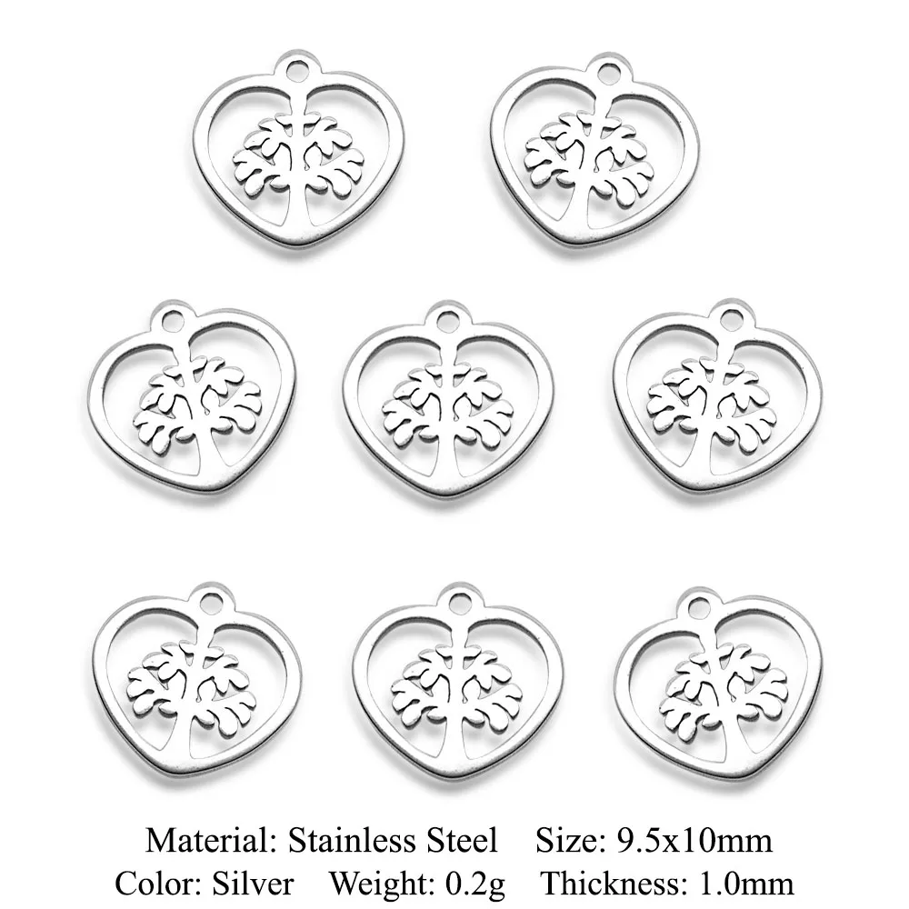 5pcs/lot Stainless Steel DIY Heart Tree of Life Charms For Bracelet Making Factory Prices Jewelry Findings Pendant Wholesale - купить по