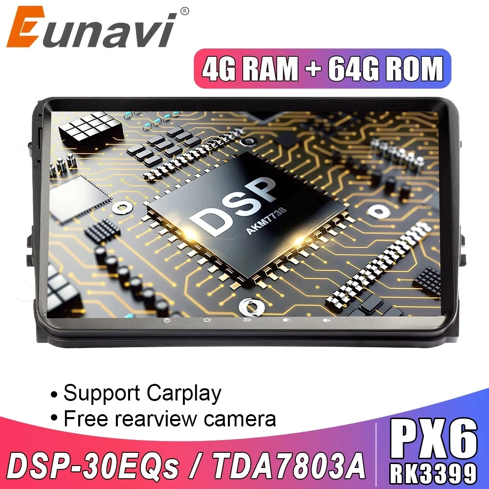 Eunavi 2 Din Автомобильный мультимедийный плеер андроид 10 радио GPS для VW Volkswagen Passat b6 Polo