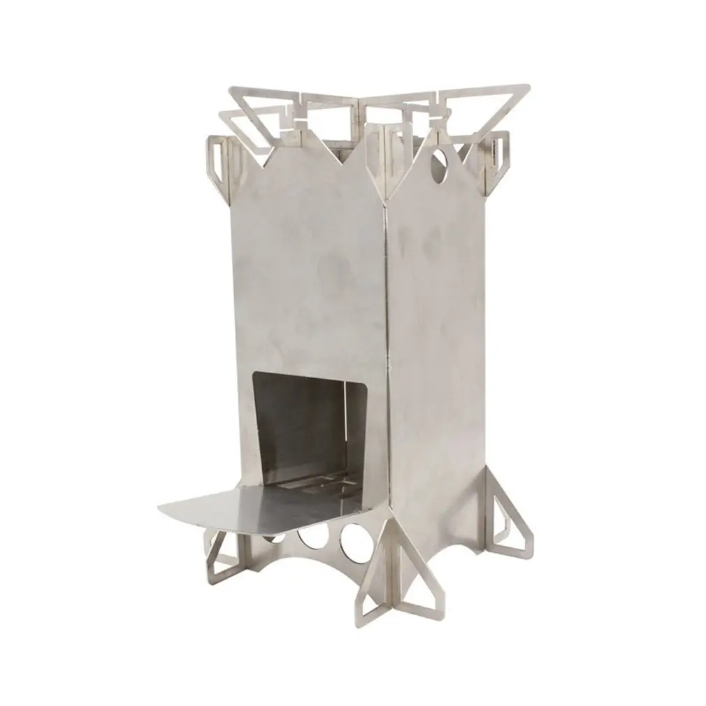 

Mini Outdoor Firewood Stove Camping Cooking Picnic Travel Stainless Steel Square Wood Backpack Tent Stove Charcoal Folding Grill