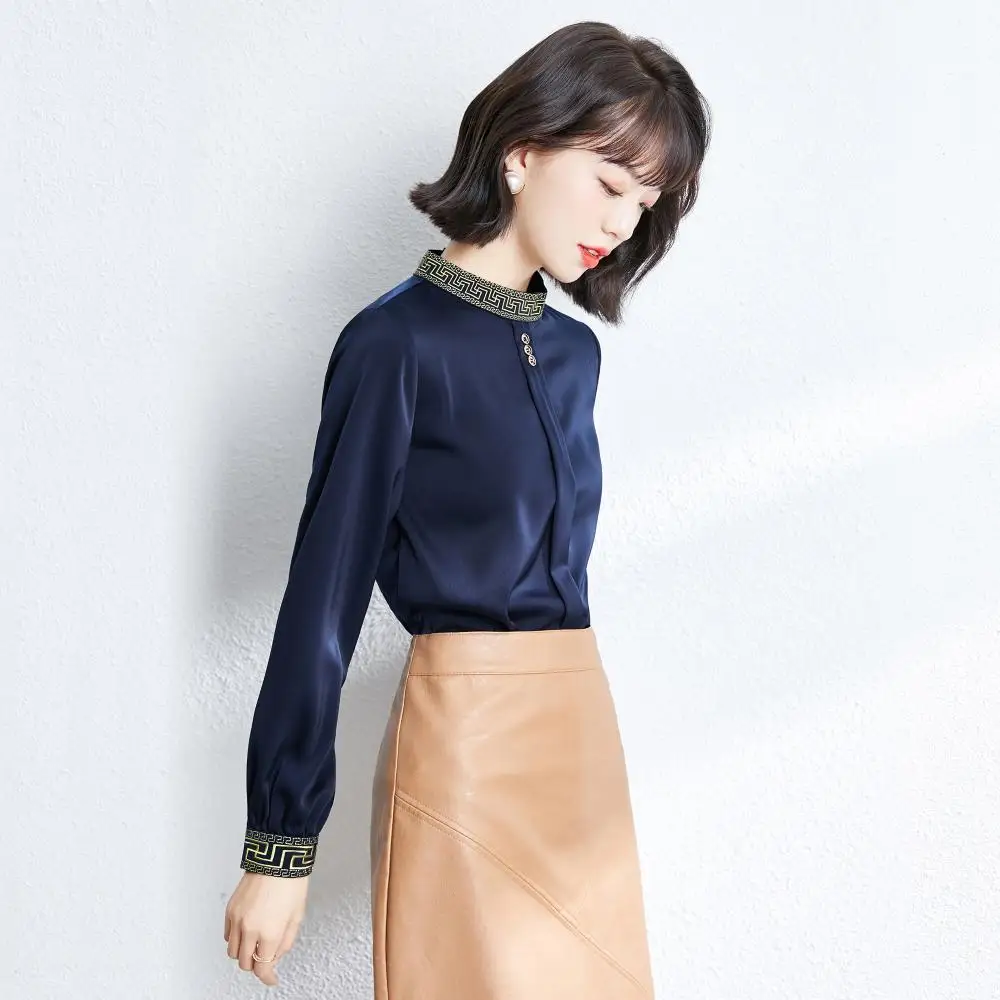 

Fashion long-sleeved chiffon shirt women 2021 spring new women's retro palace style embroidered blouse