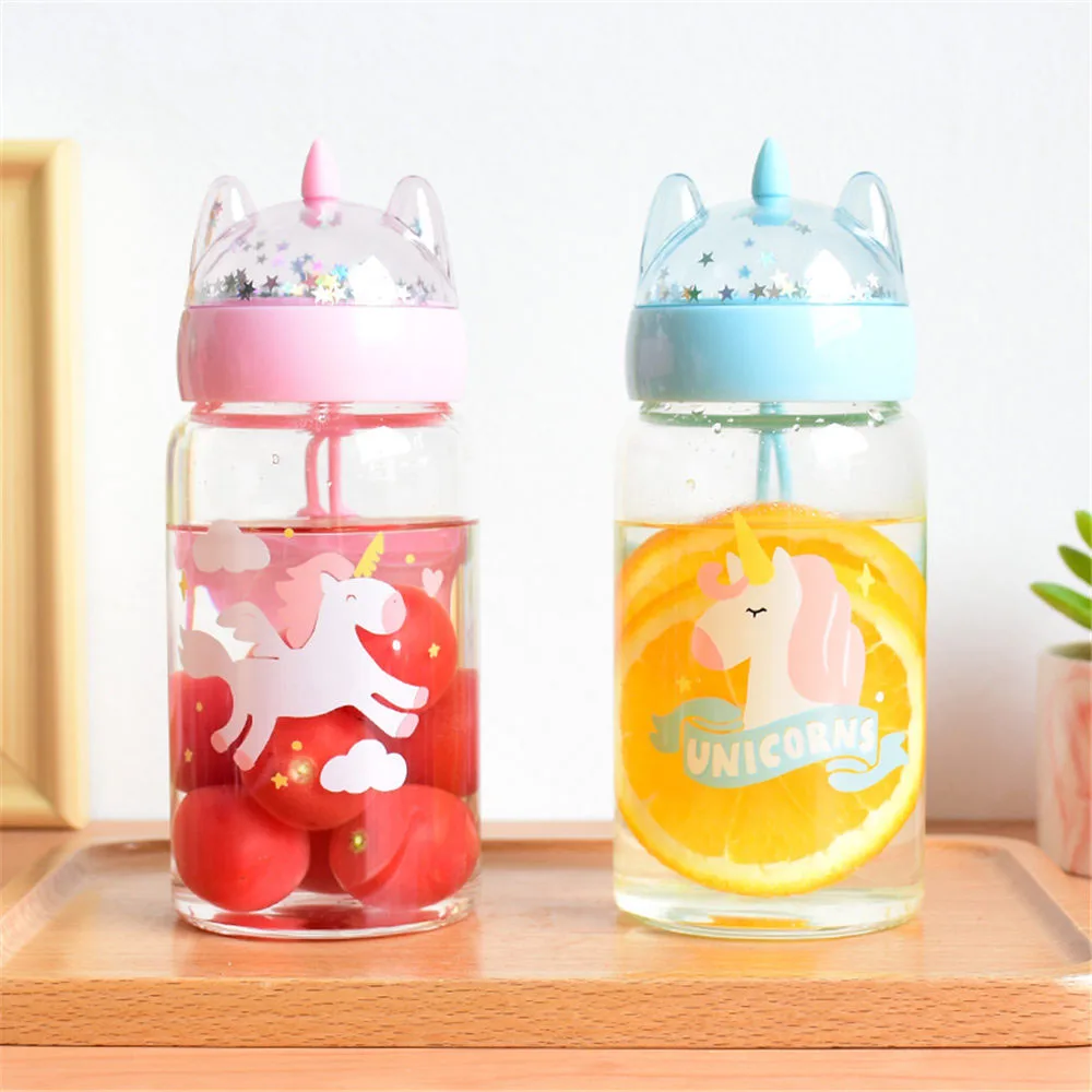 Мультяшная Радужная бутылка для воды прозрачная стеклянная чашка сока чая кофе