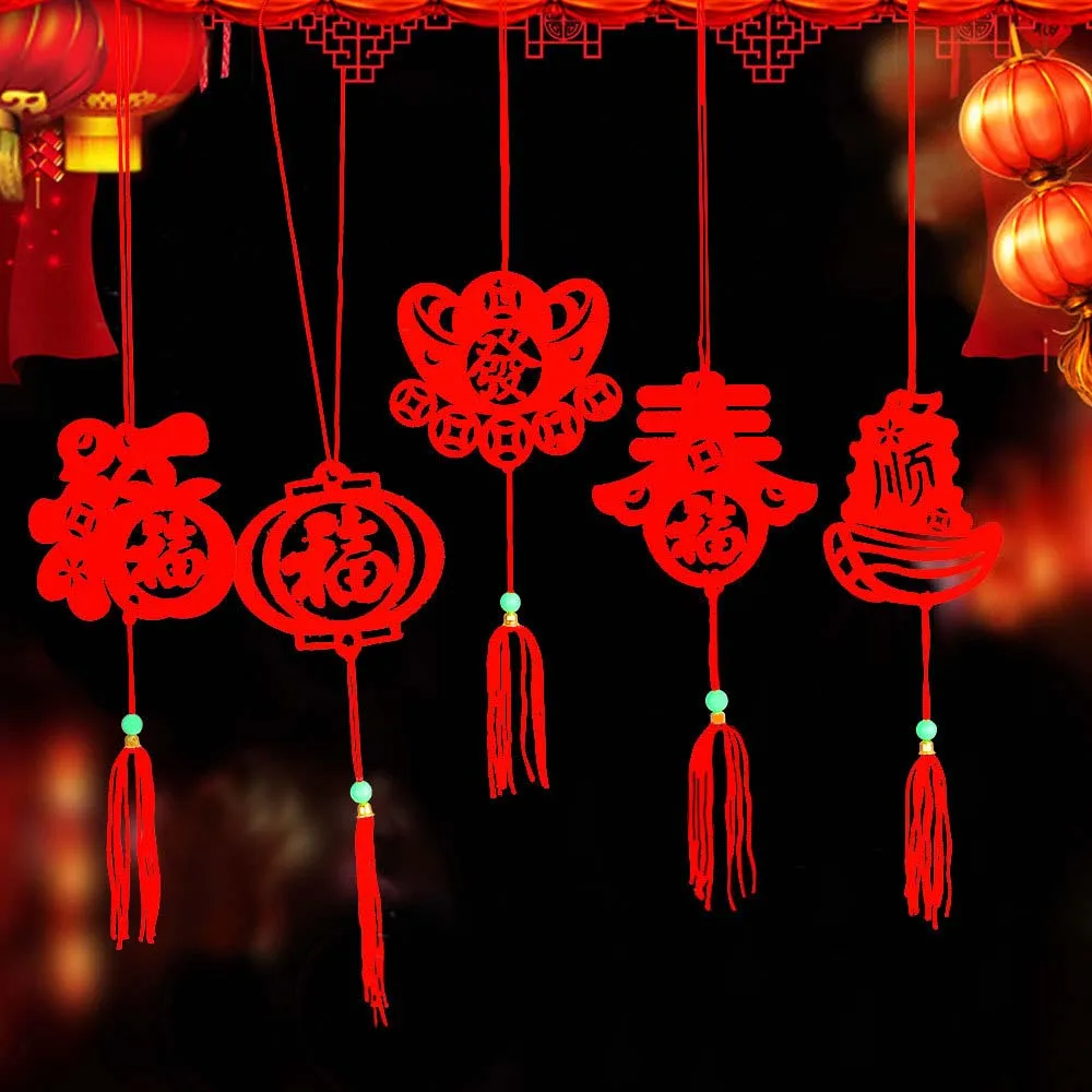 

6pcs/pack Chinese New Year Decoration Pendant Non-woven Chinese Style Decoration Spring Festival Home Hanging Decoration Gift