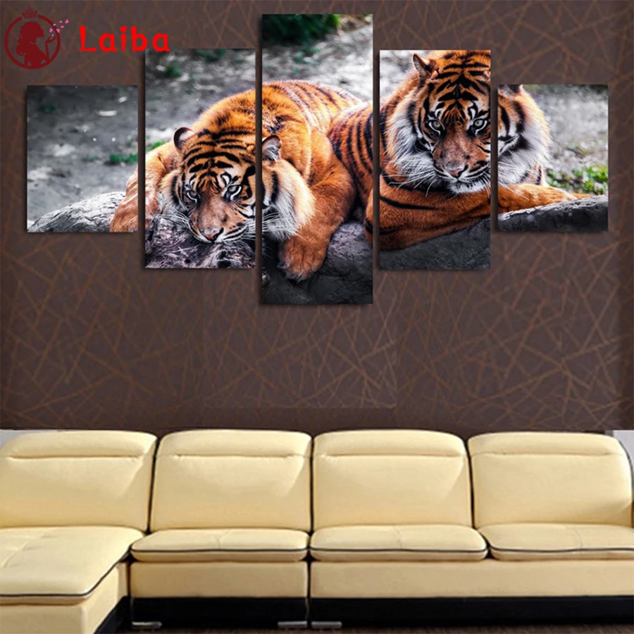 

DIY Diamond Painting Modern animal art tiger Full Square Diamond Embroidery sale Cross Stitch sets Mosaic Handmade Gift 5pcs