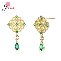 genuine 925 sterling silver dangle earrings for girl birthday party fashion earrings jewelry with green sparkling crystal