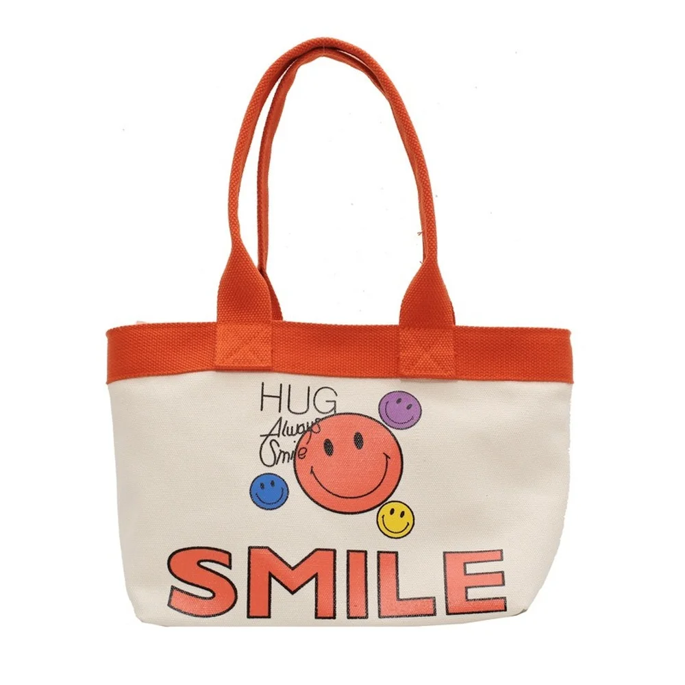 

Summer smile canvas shopper bag Fashion shoulder bags Cute handbag for women Shopping tote bag