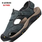Мужские сандалии из мягкой коровьей кожи, Классические летние пляжные сандалии в римском стиле, прогулочная обувь, большие размеры
